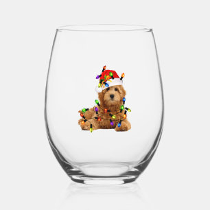 Verre À Vin Sans Pied Chien de Père Noël Goldendoodle