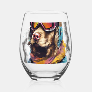 Verre À Vin Sans Pied Chien de ski dans des lunettes de ski 2