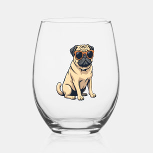 Verre À Vin Sans Pied Chien drôle vintage Pug Dabbing avec des lunettes