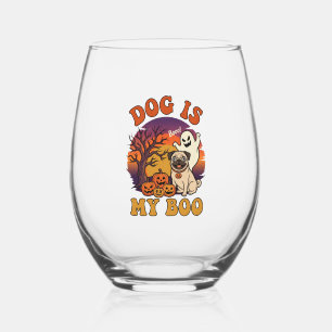 Verre À Vin Sans Pied Chien est Boo Halloween Pug Fantôme Citrouilles_1