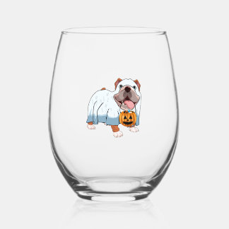 Verre À Vin Sans Pied Chien fantôme Bulldog Halloween