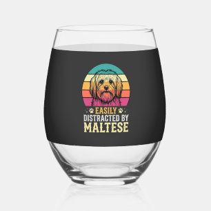 Verre À Vin Sans Pied Chien maltais rétro coucher de soleil distrait