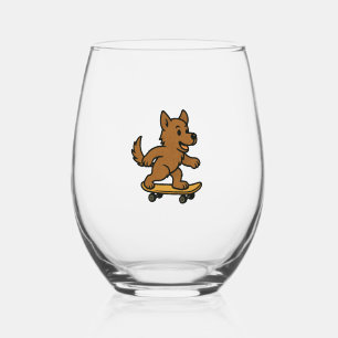 Verre À Vin Sans Pied Chien mignon faisant du skateboard