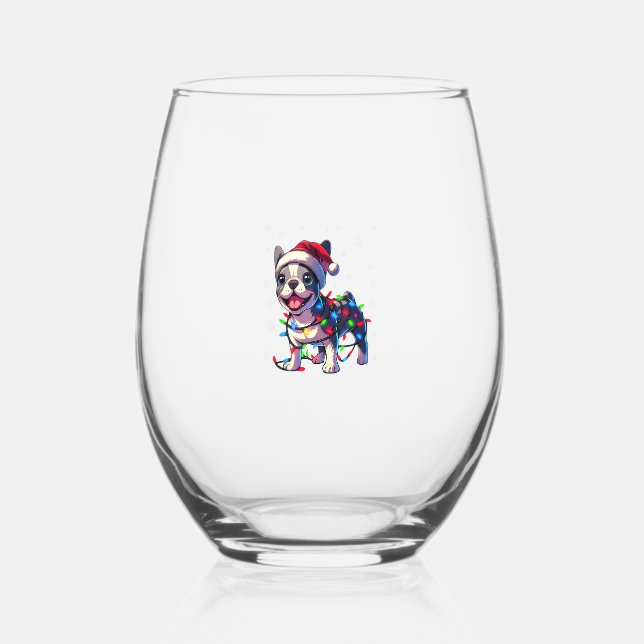 Verre À Vin Sans Pied Chiens de Noël Français Drôle Lumières de chapeau  (Recto)