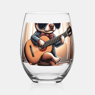 Verre À Vin Sans Pied Chihuahua Cool Jouant de la Guitare
