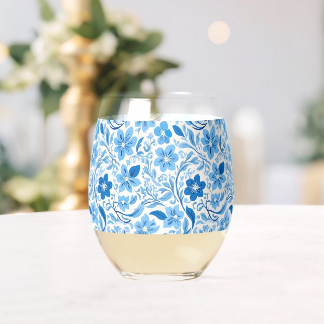 Verre À Vin Sans Pied Chinoiserie moderne tendance en porcelaine bleue e (Insitu (Mariage))