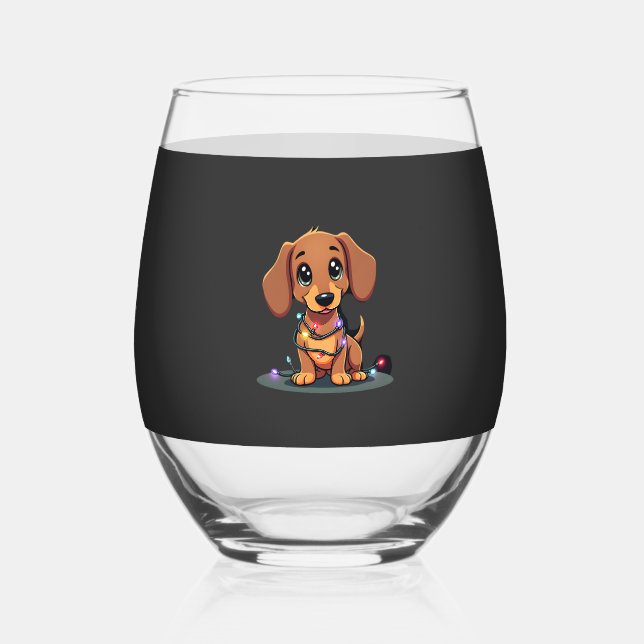 Verre À Vin Sans Pied Christmas Dachshund Lights (1) (Recto)