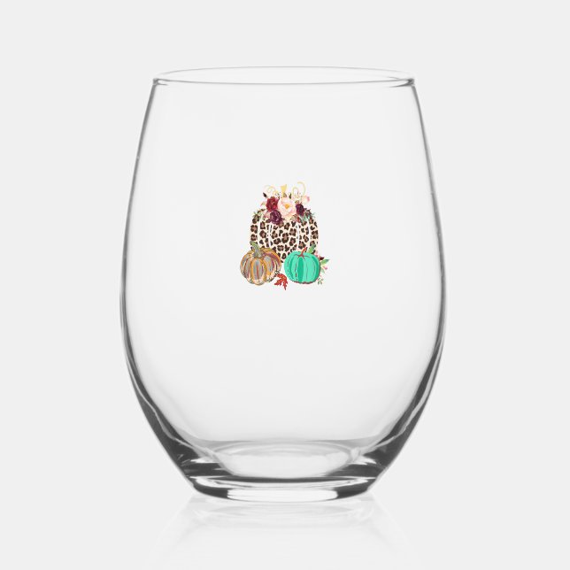 Verre À Vin Sans Pied Chute Leopard Cheetah Citrouille Rustique Hallowee (Recto)