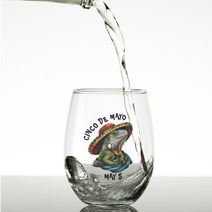 Verre À Vin Sans Pied Cinco de Mayo Iguana portant Sombrero & Serape