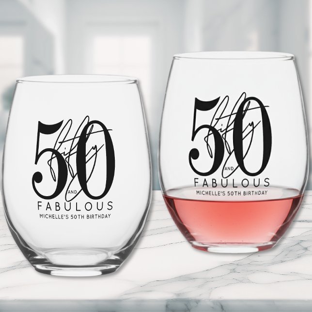 Verre À Vin Sans Pied Cinquante 50 ans (Fifty Fabulous 50th Birthday Party Stemless Wine Glass)