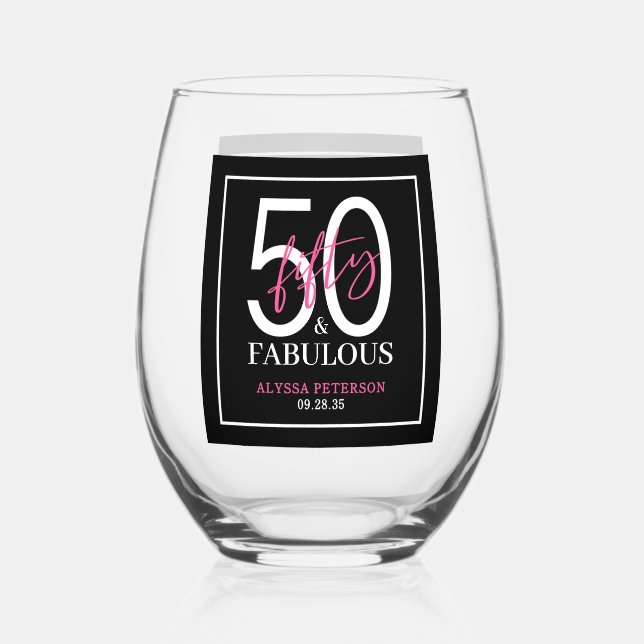Verre À Vin Sans Pied Cinquante ans et Fabuleux Script pour 50e annivers (Recto)