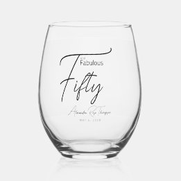 Verre À Vin Sans Pied Cinquante ans et Fantastique Script Fête d'anniver