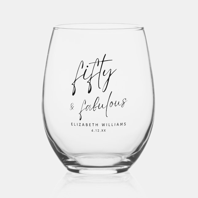 Verre À Vin Sans Pied Cinquante et fabuleux anniversaire personnalisé (Recto)