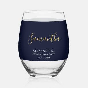 Verre À Vin Sans Pied Cinquante Fantastique Bleu Marine Or Nom de l'Invi