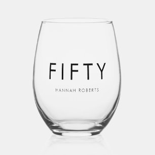 Verre À Vin Sans Pied Cinquantième anniversaire Moderne Fifty Nom Date G