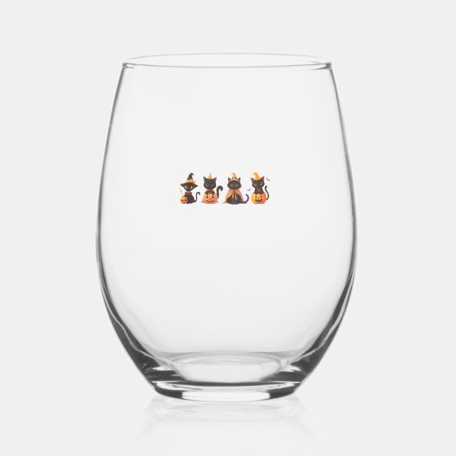 Verre À Vin Sans Pied Citrouille de chat noir (Recto)