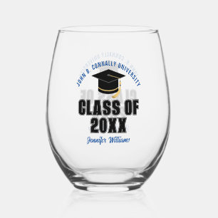 Verre À Vin Sans Pied Classe de 2025 Bleu Graduation Custom Graduate