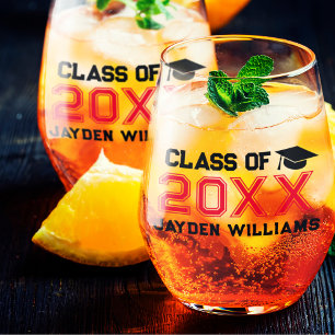 Verre À Vin Sans Pied Classe noire rouge de 2025 Custom Men Graduation