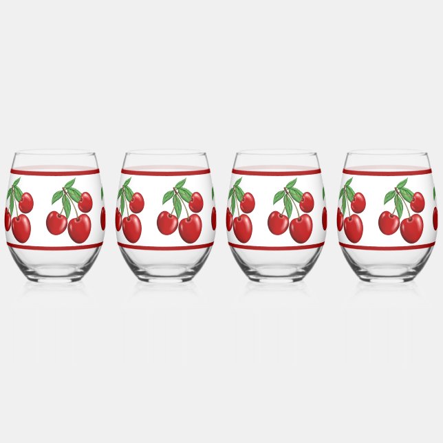 Verre À Vin Sans Pied Clusters de cerisiers rouges (Recto)