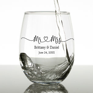 Verre À Vin Sans Pied Coeur de calligraphie moderne M. et Mme Mariage