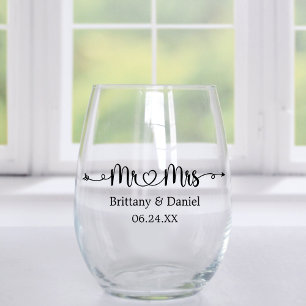 Verre À Vin Sans Pied Coeur de calligraphie moderne M. et Mme Mariage