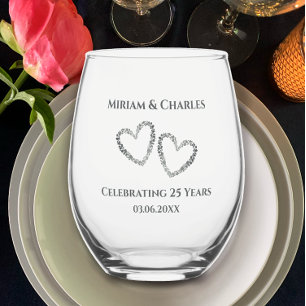 Verre À Vin Sans Pied Coeur moderne élégant personnalisé 25e anniversair