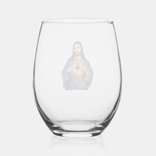 Verre À Vin Sans Pied Cœur Sacré Gravure Vintage Vecteur Religieux De