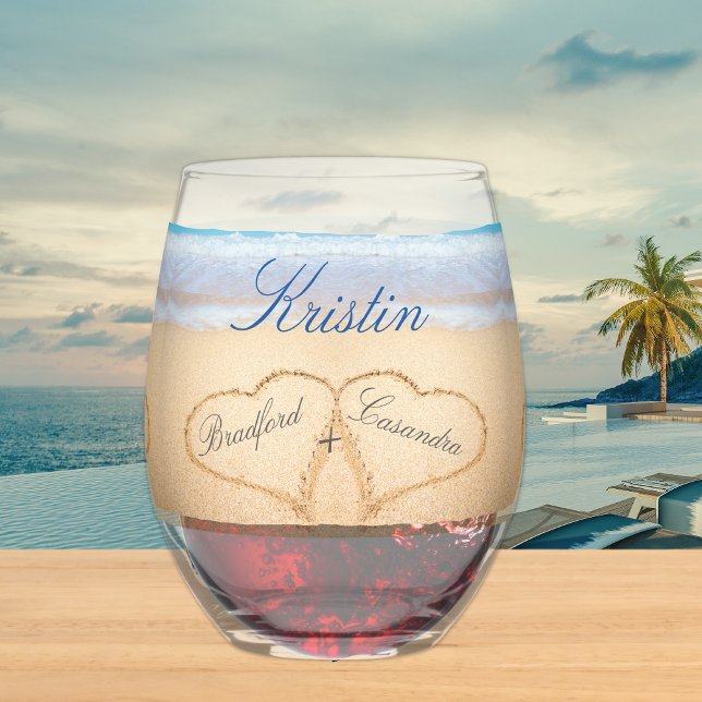 Verre À Vin Sans Pied Coeurs de mariage de plage personnalisée en faveur (Créateur téléchargé)