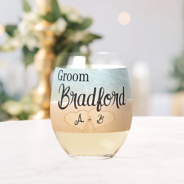 Verre À Vin Sans Pied Coeurs de mariage Groom Beach personnalisés dans l (Insitu (Mariage))