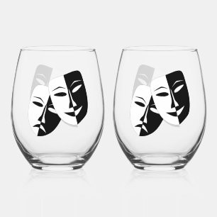Verre À Vin Sans Pied Comédie/Masques Tragédie Ensemble de Drinkware