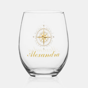 Verre À Vin Sans Pied Compas de bateau couleur or nautique personnalisé
