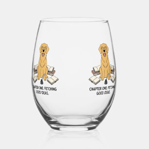 Verre À Vin Sans Pied Concepteur Retriever Doré Amateur de Livres Encre