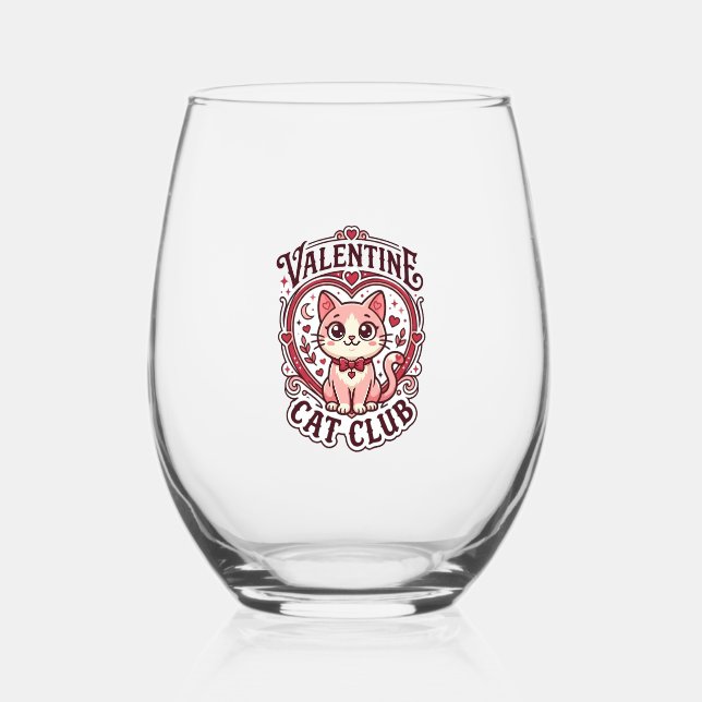 Verre À Vin Sans Pied Conception de chat drôle de la Saint-Valentin - Ch (Recto)
