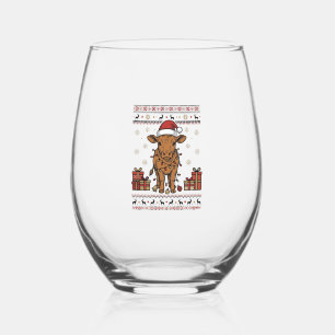 Verre À Vin Sans Pied Conception de chemise vectorielle de vache de Noël