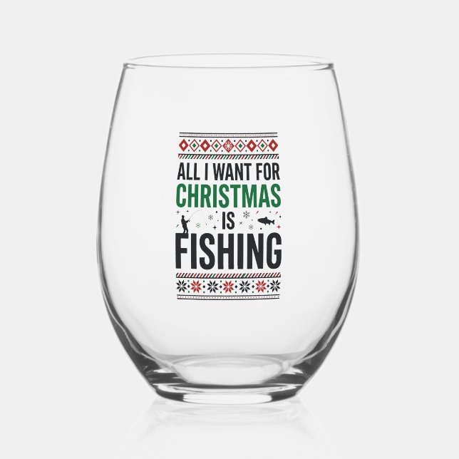 Verre À Vin Sans Pied Conception de pull moche de pêche à Noël (Recto)