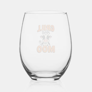 Verre À Vin Sans Pied Conception de T-Shirt Vintage Grill et Moo Vache D