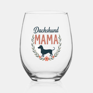 Verre À Vin Sans Pied Conception de vecteur de maman teckel vintage flor