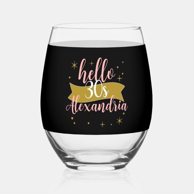 Verre À Vin Sans Pied Conception personnalisée pour 30 ans d'âge (Recto)