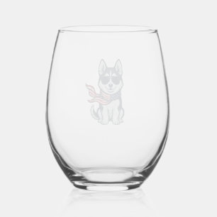 Verre À Vin Sans Pied Conception vectorielle vintage d'un chiot husky pa
