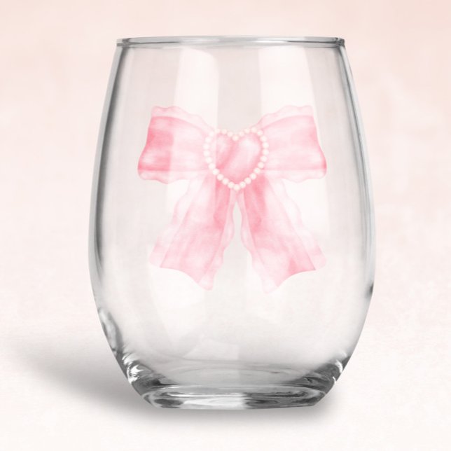 Verre À Vin Sans Pied Coquette Flirty Pink Bow (coquette pink bow stemless wine glass)