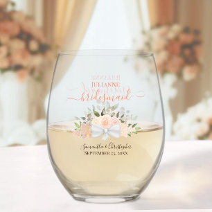 Verre À Vin Sans Pied Coral Peach Bouquet Bridesmaid Maid of Honor Don