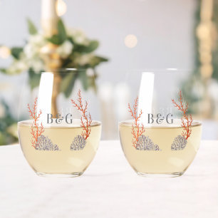 Verre À Vin Sans Pied Coral Watercolor Beach Mariage moderne Favoriser