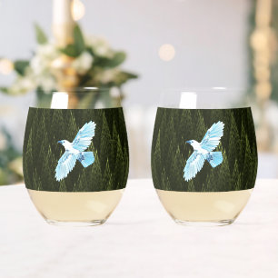 Verre À Vin Sans Pied Corbeau blanc sur conifères fragiles