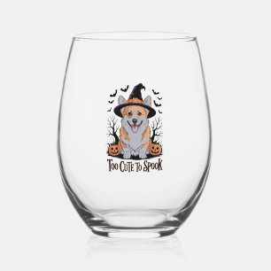 Verre À Vin Sans Pied Corgi d'Halloween mignonne en Casquette de sorcièr