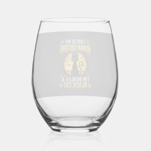 Verre À Vin Sans Pied Costume Humain Halloween Chat Noir Cimetière