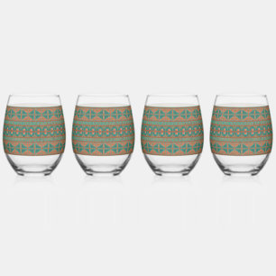 Verre À Vin Sans Pied Couleurs en cuivre Turquoise sud-ouest Motif géomé