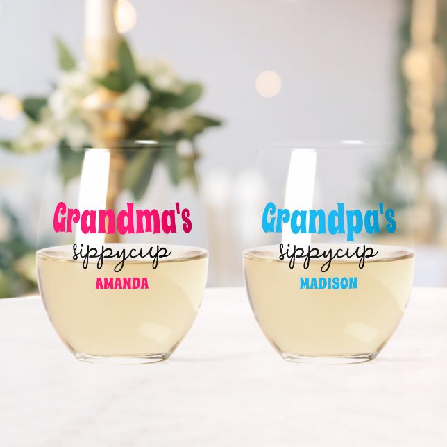 Verre À Vin Sans Pied Coupe Sippy de grand-mère et grand-père personnali (Insitu (Mariage))