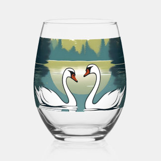 Verre À Vin Sans Pied Couple de cygne gracieux