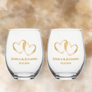 Verre À Vin Sans Pied Couples Noms Élégant Golden Intertwins Coeurs