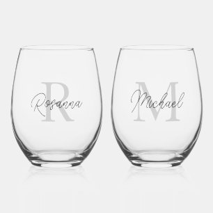 Verre À Vin Sans Pied Couples personnalisés Nom du monogramme Anniversai